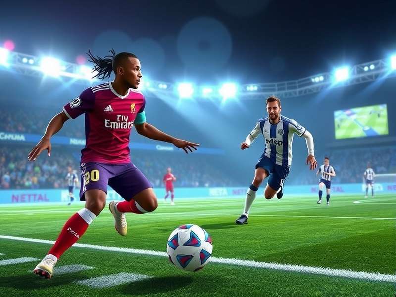 A person holding a gaming controller with EA Sports logo projected on screen