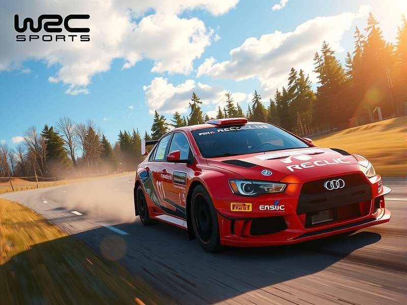 EA SPORTS WRC Rally Car in action on a muddy forest stage