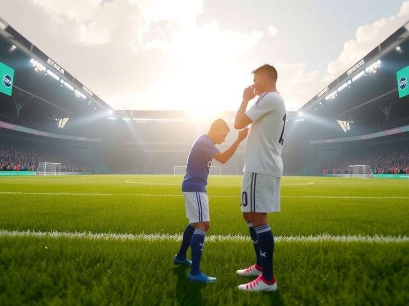 EA Sports gaming ecosystem collage featuring FC gameplay, stadium crowds, and controller