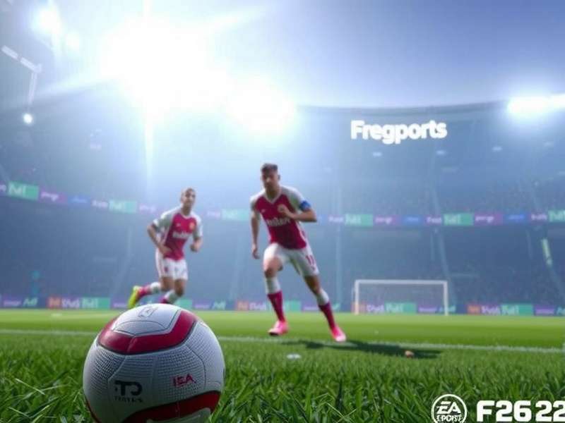 Concept art of a futuristic football stadium with digital overlays, symbolising EA Sports FC 26's potential.