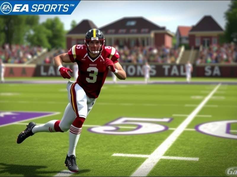 EA Sports College Football 26 PS5 gameplay screenshot showing a detailed stadium and player action