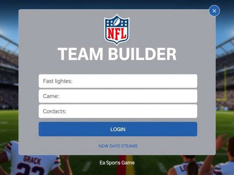 EA Sports Login Team Builder interface showing squad formation and player selection on a tactical board