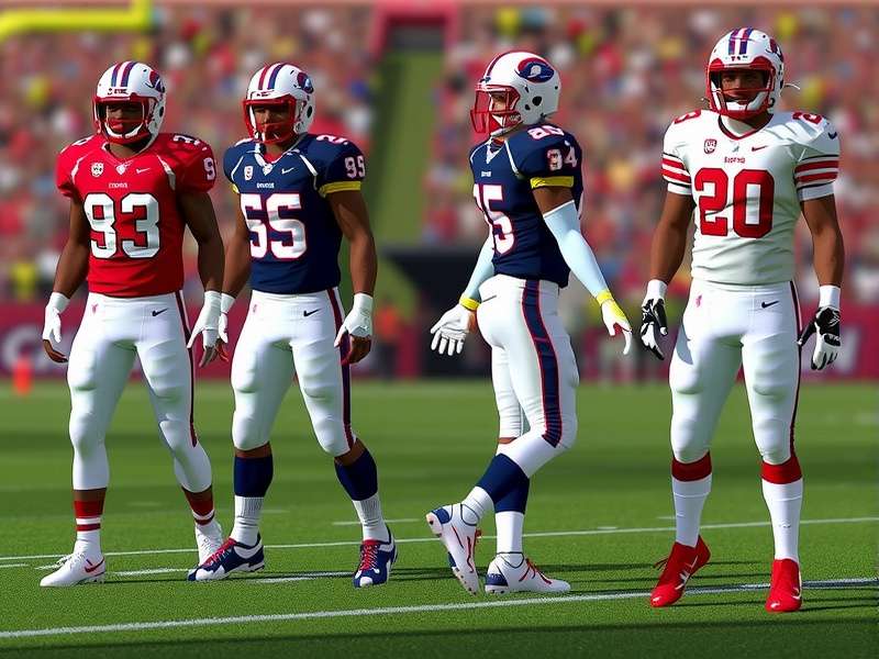 EA Sports College Football 26 uniforms display showing multiple team jerseys on the gridiron